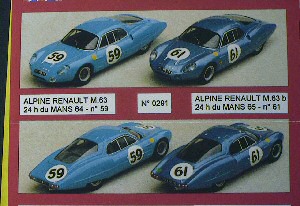 alpinerenault m.63 / m.63b 24h le mans 1964 №59 - 24h le mans 1965 №61 kit MRK0291 Модель 1:43