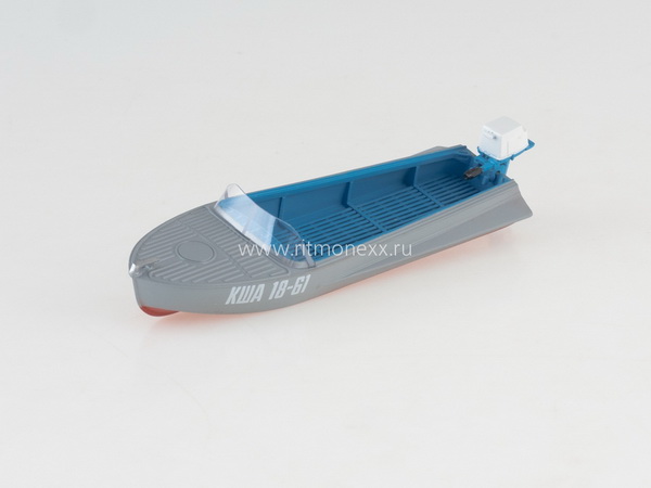 Модель 1:43 Лодка Казанка-М с ПЛМ Вихрь-23Р (с подставкой)