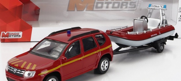 DACIA Duster Sapeurs Pompiers Con Carrello E Gommone 2020 - Trailer And Motorboat, Red Yellow MM53151-168313 Модель 1:43