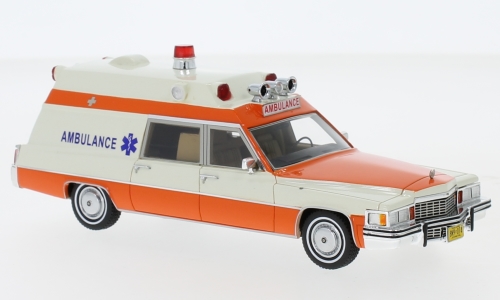 cadillac superior ambulance (скорая медицинская помощь) - white/orange NEO47240 Модель 1:43