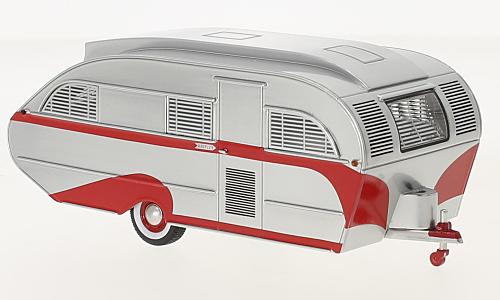 трейлер aero flite falcon travel trailer 1947 silver/red NEO47260 Модель 1:43