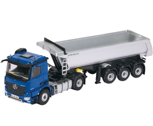mercedes-benz arocs 4x2 in blue with meiller dump trailer NZG1002/20 Модель 1:50