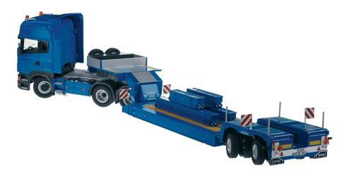 Модель 1:50 Scania R 6x4 heavy weight truck with Pendel X 2-Axle trailer in Blue-Nooteboom