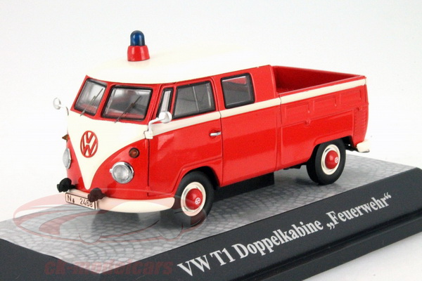 Модель 1:43 Volkswagen T1 Doka «Feuerwehr» пожарный пикап с двойной кабиной)