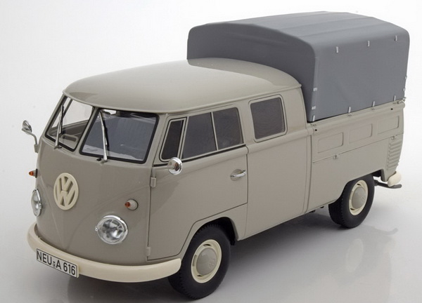 Модель 1:43 Volkswagen T1 пикап двойная кабина с тентом - light grey