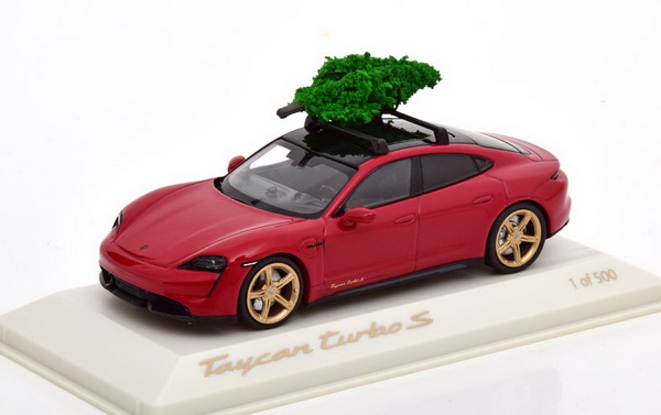 Porsche Taycan turbo S with Christmas tree - daek red (L.E.500 pcs.)