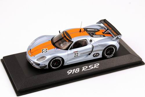 Модель 1:43 Porsche 918 RSR №22 Detroit MotorShow (Rohrl - Lieb) - silver/orange