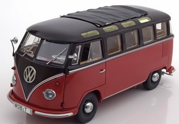 Модель 1:18 Volkswagen T1 Samba Bus - black/dark red