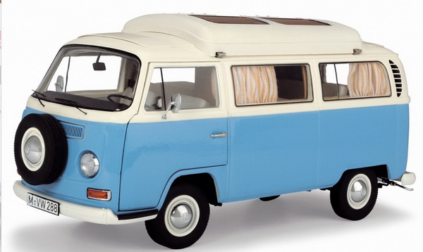 volkswagen t2a camping bus - blue/white 0435 Модель 1:18