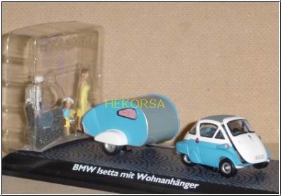 Модель 1:43 BMW Isetta - mit Wohnanhanger und Familie - blau/wei?