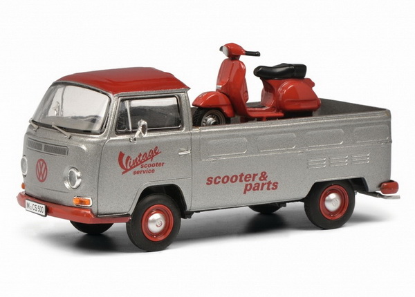 Модель 1:43 Volkswagen T2a Pritsche «Scooters & Parts» (w/ PX) - silver/red
