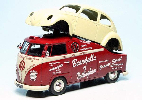 VW T1a Bulli with Brezelkäfer-body "Volkswagen Beardalls of Nottingham" red/beige
