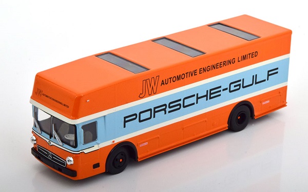 Модель 1:64 Mercedes-Benz O317 Gulf Porsche Renntransporter - orange/light blue