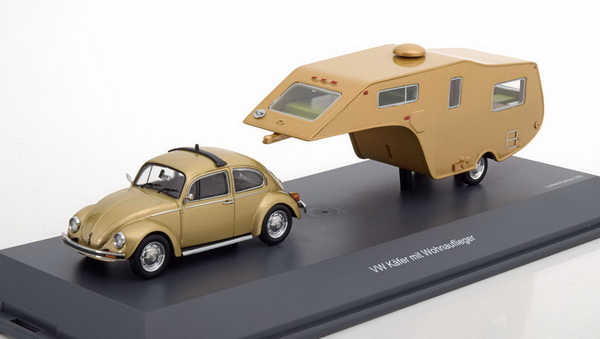 Модель 1:43 Volkswagen Kafer 1200 with caravan trailer - gold (L.E.500pcs)