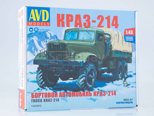 КрАЗ-214 (бортовой тент) (сборная модель kit) 1343AVD Модель 1:43