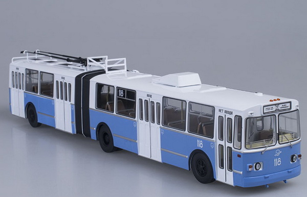Модель 1:43 ЗиУ-10 (ЗиУ-683) троллейбус сочленённый - белый/синий / ZiU-10 (ZiU-683) Trolleybus Articulated - white/blue
