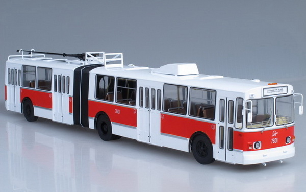 Модель 1:43 ЗиУ-10 (ЗиУ-683) троллейбус сочленённый - белый/красный / ZiU-10 (ZiU-683) Trolleybus Articulated - white/red