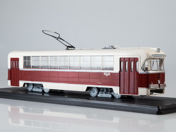 Модель 1:43 Трамвай РВЗ-6М2, бежевый / бордовый