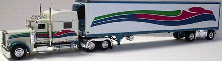 Модель 1:53 Peterbilt 388 with 70 foot Standup with 53 foot reefer trailer in White and Teal