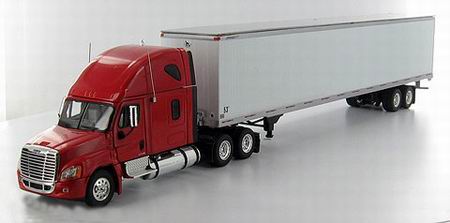 Модель 1:53 Freightliner Cascadia in Viper Red with White Dry Van Trailer
