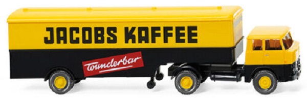 henschel hs 14/16 седельный тягач с полуприцепом koffersattelzug jacobs kaffee желтый с черным 51321 Модель 1:87