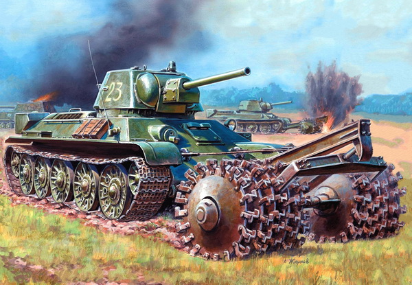 Модель 1:35 Т-34/76 Советский средний танк с минным тралом (KIT)